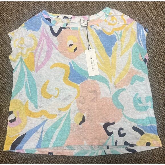 Rachel Zoe Women’s Tee Shirt 100% Linen Knit Short Sleeve Multicolor NWT - Picture 1 of 4